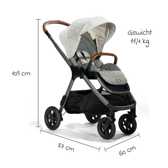 Joie Signature 4in1 Kombi-Kinderwagen-Set Finiti bis 22 kg belastbar mit Liegeposition, Kinderwagenkette, Greifling, Spieluhr - Teleskopschieber, Sportsitz, Babywanne Ramble XL, Babyschale, Adapter & Zubehörpaket - Signature - Oyster