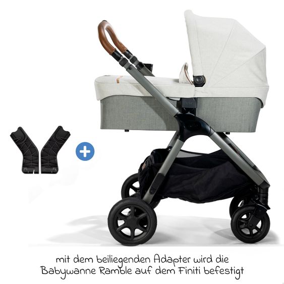 Joie Signature 4in1 Kombi-Kinderwagen-Set Finiti bis 22 kg belastbar mit Liegeposition, Kinderwagenkette, Greifling, Spieluhr - Teleskopschieber, Sportsitz, Babywanne Ramble XL, Babyschale, Adapter & Zubehörpaket - Signature - Oyster