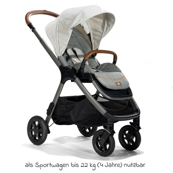 Joie Signature 4in1 Kombi-Kinderwagen-Set Finiti bis 22 kg belastbar mit Liegeposition, Kinderwagenkette, Greifling, Spieluhr - Teleskopschieber, Sportsitz, Babywanne Ramble XL, Babyschale, Adapter & Zubehörpaket - Signature - Oyster