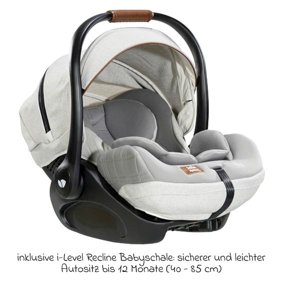 Joie Signature 4in1 Kombi-Kinderwagen-Set Finiti bis 22 kg belastbar mit Liegeposition, Kinderwagenkette, Greifling, Spieluhr - Teleskopschieber, Sportsitz, Babywanne Ramble XL, Babyschale, Adapter & Zubehörpaket - Signature - Oyster