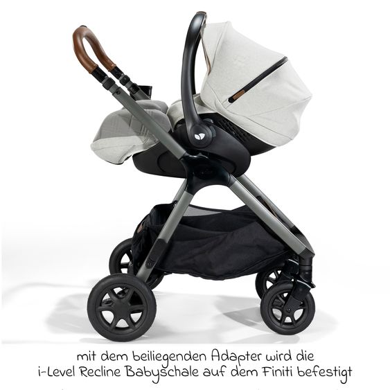 Joie Signature 4in1 Kombi-Kinderwagen-Set Finiti bis 22 kg belastbar mit Liegeposition, Kinderwagenkette, Greifling, Spieluhr - Teleskopschieber, Sportsitz, Babywanne Ramble XL, Babyschale, Adapter & Zubehörpaket - Signature - Oyster