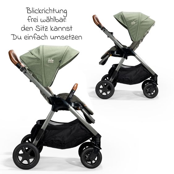 Joie Signature 4in1 Kombi-Kinderwagen-Set Finiti bis 22 kg belastbar mit Liegeposition, Kinderwagenkette, Greifling, Spieluhr - Teleskopschieber, Sportsitz, Babywanne Ramble XL, Babyschale, Adapter & Zubehörpaket - Signature - Pine