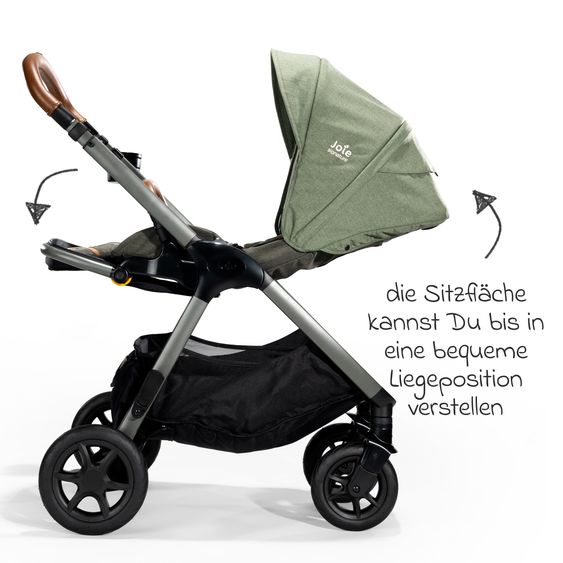 Joie Signature 4in1 Kombi-Kinderwagen-Set Finiti bis 22 kg belastbar mit Liegeposition, Kinderwagenkette, Greifling, Spieluhr - Teleskopschieber, Sportsitz, Babywanne Ramble XL, Babyschale, Adapter & Zubehörpaket - Signature - Pine