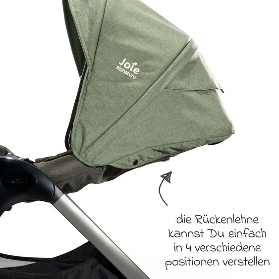 Joie Signature 4in1 Kombi-Kinderwagen-Set Finiti bis 22 kg belastbar mit Liegeposition, Kinderwagenkette, Greifling, Spieluhr - Teleskopschieber, Sportsitz, Babywanne Ramble XL, Babyschale, Adapter & Zubehörpaket - Signature - Pine