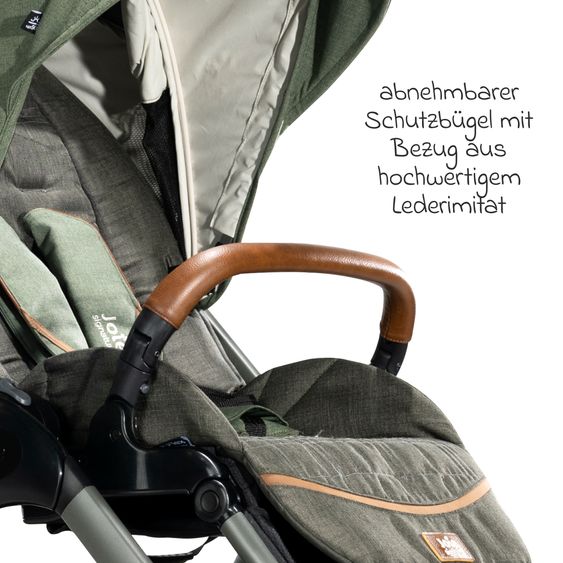 Joie Signature 4in1 Kombi-Kinderwagen-Set Finiti bis 22 kg belastbar mit Liegeposition, Kinderwagenkette, Greifling, Spieluhr - Teleskopschieber, Sportsitz, Babywanne Ramble XL, Babyschale, Adapter & Zubehörpaket - Signature - Pine