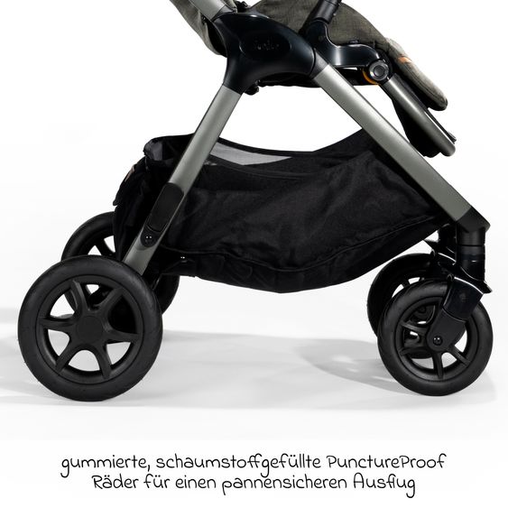 Joie Signature 4in1 Kombi-Kinderwagen-Set Finiti bis 22 kg belastbar mit Liegeposition, Kinderwagenkette, Greifling, Spieluhr - Teleskopschieber, Sportsitz, Babywanne Ramble XL, Babyschale, Adapter & Zubehörpaket - Signature - Pine