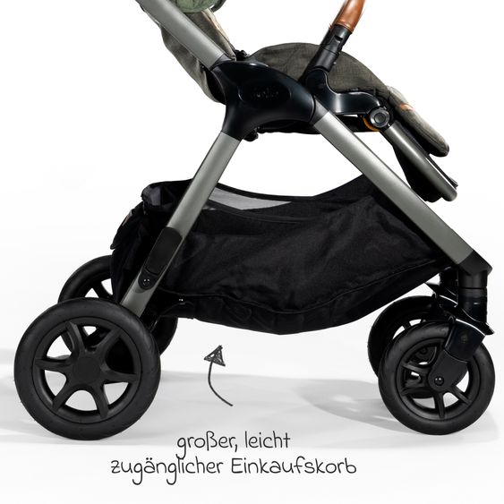 Joie Signature 4in1 Kombi-Kinderwagen-Set Finiti bis 22 kg belastbar mit Liegeposition, Kinderwagenkette, Greifling, Spieluhr - Teleskopschieber, Sportsitz, Babywanne Ramble XL, Babyschale, Adapter & Zubehörpaket - Signature - Pine