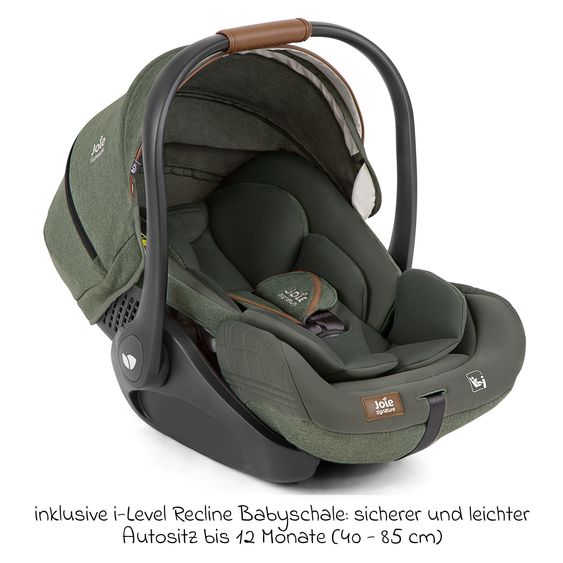 Joie Signature 4in1 Kombi-Kinderwagen-Set Finiti bis 22 kg belastbar mit Liegeposition, Kinderwagenkette, Greifling, Spieluhr - Teleskopschieber, Sportsitz, Babywanne Ramble XL, Babyschale, Adapter & Zubehörpaket - Signature - Pine