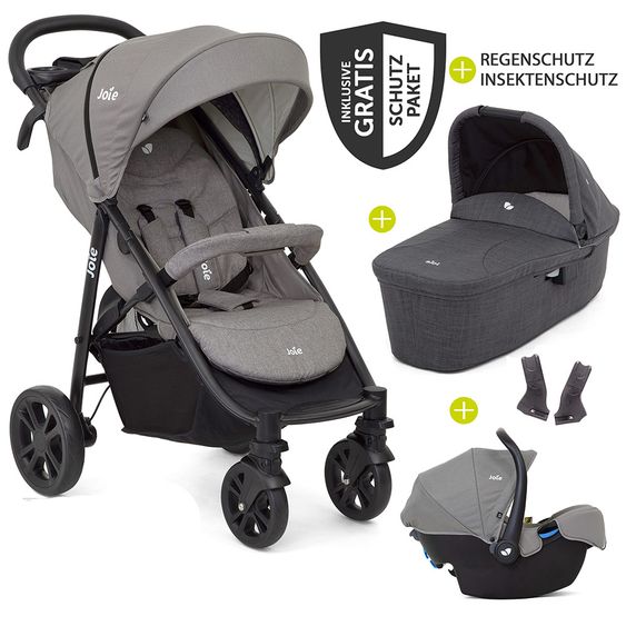 joie 4in1 Kombi-Kinderwagen-Set Litetrax 4 mit Adapter, Babyschale, Babywanne, Isofix-Basis & XXL Zubehörpaket - Gray Flannel