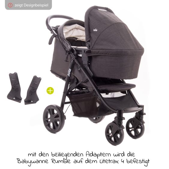 joie 4in1 Kombi-Kinderwagen-Set Litetrax 4 mit Adapter, Babyschale, Babywanne, Isofix-Basis & XXL Zubehörpaket - Gray Flannel