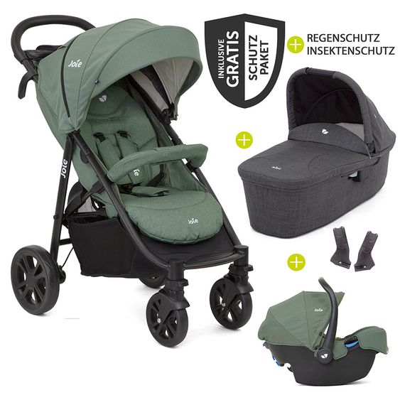 joie 4in1 Kombi-Kinderwagen-Set Litetrax 4 mit Adapter, Babyschale, Babywanne, Isofix-Basis & XXL Zubehörpaket - Laurel