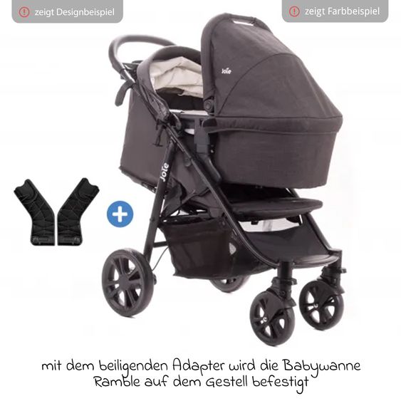 joie 4in1 Kombi-Kinderwagen-Set Litetrax bis 22 kg belastbar mit Luftreifen, Babywanne Ramble, Babyschale Pebble Pro, Isofix-Basis, Activity-Trapez, Schmusetuch, Greifling, Adapter & Zubehörpaket - Shale