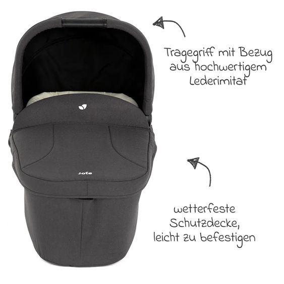 joie 4in1 Kombi-Kinderwagen-Set Litetrax bis 22 kg belastbar mit Luftreifen, Babywanne Ramble, Babyschale Pebble Pro, Isofix-Basis, Activity-Trapez, Schmusetuch, Greifling, Adapter & Zubehörpaket - Shale