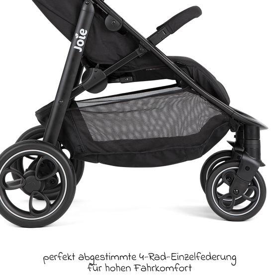 joie 4in1 Kombi-Kinderwagen-Set Litetrax bis 22 kg belastbar mit Luftreifen, Babywanne Ramble, Babyschale Pebble Pro, Isofix-Basis, Activity-Trapez, Schmusetuch, Greifling, Adapter & Zubehörpaket - Shale