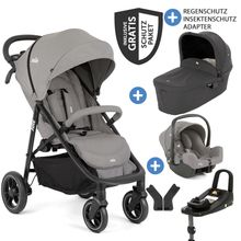 4in1 Kombi-Kinderwagen-Set Litetrax bis 22 kg belastbar mit Schieber-Ablagefach, Babyschale i-Snug 2, Babywanne Ramble, Adapter, Isofix-Basis & Zubehör Paket - Pebble