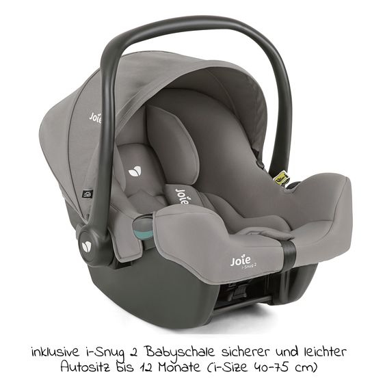 joie Set di passeggini Litetrax 4in1, capacità di carico fino a 22 kg con vano portaoggetti per barra di spinta, seggiolino auto i-Snug 2, navicella Ramble, adattatore, base Isofix e pacchetto accessori - Pebble