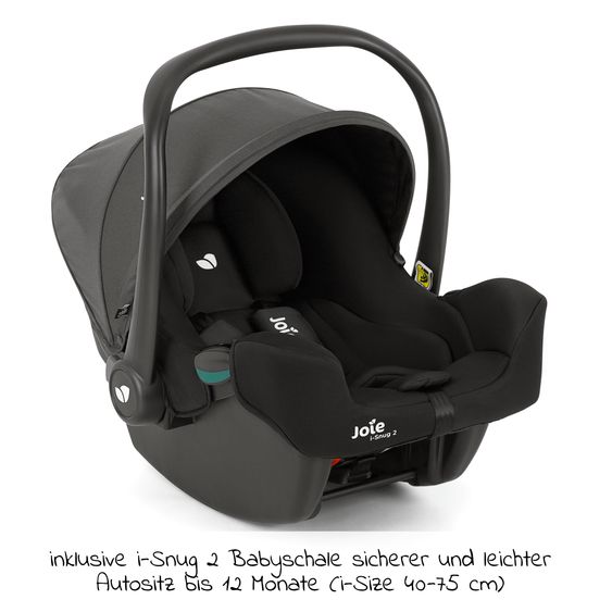 joie Set di passeggini Litetrax 4in1 con capacità di carico fino a 22 kg con vano portaoggetti per la barra di spinta, seggiolino auto i-Snug 2, navicella Ramble, adattatore, base Isofix e pacchetto accessori - Shale