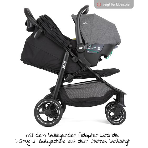 joie Set di passeggini Litetrax 4in1 con capacità di carico fino a 22 kg con vano portaoggetti per la barra di spinta, seggiolino auto i-Snug 2, navicella Ramble, adattatore, base Isofix e pacchetto accessori - Shale