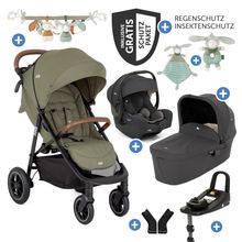 4in1 Kombi-Kinderwagen-Set Litetrax Pro Air bis 22 kg belastbar Luftreifen mit Kinderwagenkette, Ring-Greifling & Schmusetuch - Schieber-Ablagefach, Babyschale i-Snug 2, Babywanne Ramble, Adapter, Isofix-Basis & Zubehör Paket - Rosemary