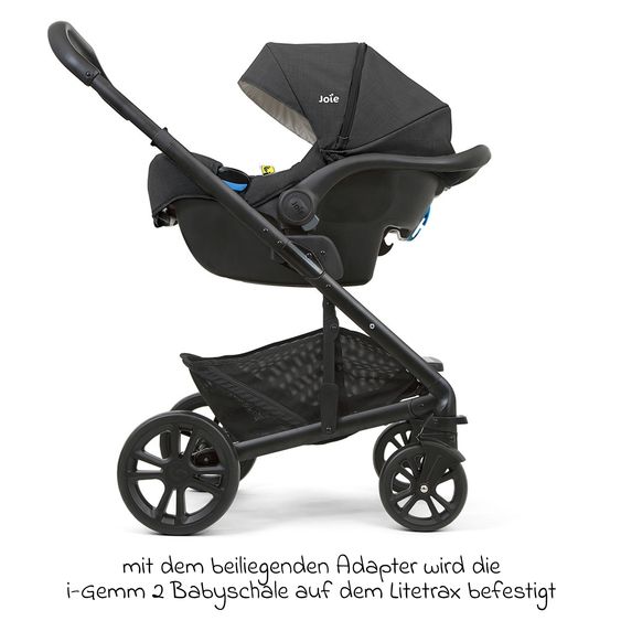 joie 4in1 Kombi-Kinderwagen-Set Litetrax Pro Air bis 22 kg belastbar Luftreifen mit Kinderwagenkette, Ring-Greifling & Schmusetuch - Schieber-Ablagefach, Babyschale i-Snug 2, Babywanne Ramble, Adapter, Isofix-Basis & Zubehör Paket - Rosemary