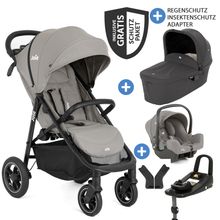 4in1 Kombi-Kinderwagen-Set Litetrax Pro Air bis 22 kg belastbar mit Luftreifen, Schieber-Ablagefach, Babyschale i-Snug 2, Babywanne Ramble, Adapter, Isofix-Basis & Zubehör Paket - Pebble