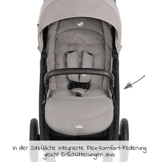 joie 4in1 Kombi-Kinderwagen-Set Litetrax Pro Air bis 22 kg belastbar mit Luftreifen, Schieber-Ablagefach, Babyschale i-Snug 2, Babywanne Ramble, Adapter, Isofix-Basis & Zubehör Paket - Pebble