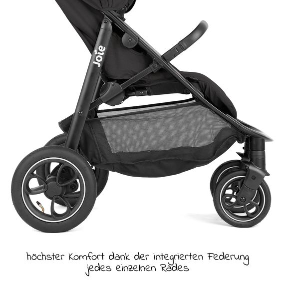 joie 4in1 Kombi-Kinderwagen-Set Litetrax Pro Air bis 22 kg belastbar mit Luftreifen, Schieber-Ablagefach, Babyschale i-Snug 2, Babywanne Ramble, Adapter, Isofix-Basis & Zubehör Paket - Shale