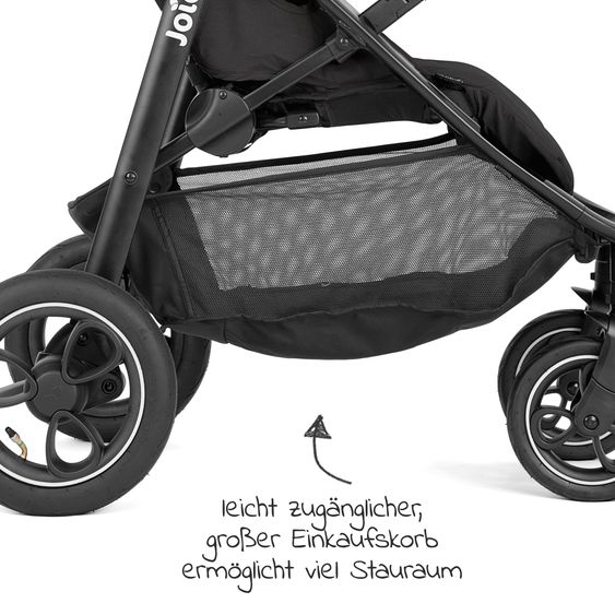 joie 4in1 Kombi-Kinderwagen-Set Litetrax Pro Air bis 22 kg belastbar mit Luftreifen, Schieber-Ablagefach, Babyschale i-Snug 2, Babywanne Ramble, Adapter, Isofix-Basis & Zubehör Paket - Shale