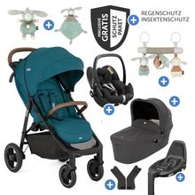 4in1 Kombi-Kinderwagen-Set Litetrax Pro bis 22 kg belastbar mit Babywanne Ramble, Babyschale Pebble Pro, Isofix-Basis, Activity-Trapez, Schmusetuch, Greifling, Adapter & Zubehörpaket - Peacock