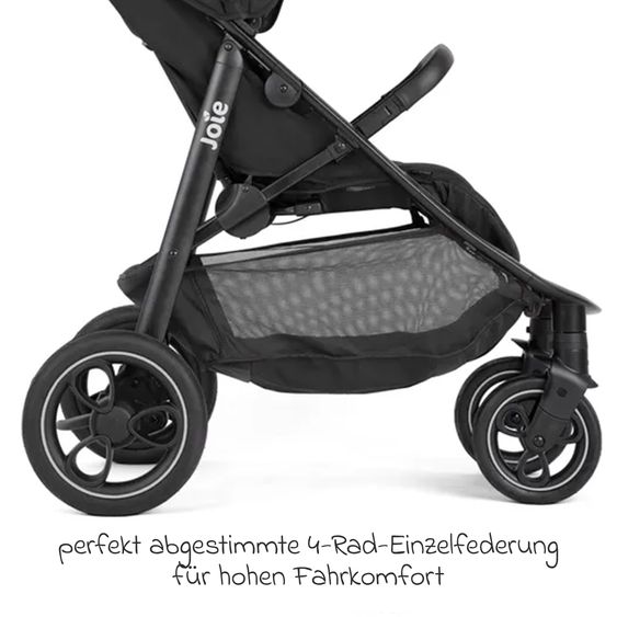 joie 4in1 Kombi-Kinderwagen-Set Litetrax Pro bis 22 kg belastbar mit Babywanne Ramble, Babyschale Pebble Pro, Isofix-Basis, Activity-Trapez, Schmusetuch, Greifling, Adapter & Zubehörpaket - Shale