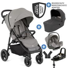 4in1 Kombi-Kinderwagen-Set Litetrax Pro bis 22 kg belastbar mit Schieber-Ablagefach, Babyschale i-Snug 2, Babywanne Ramble, Adapter, Isofix-Basis & Zubehör Paket - Pebble