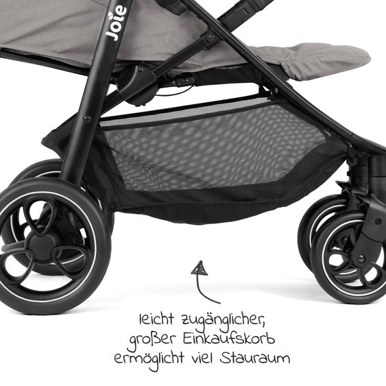 joie Set passeggino 4in1 Litetrax Pro fino a 22 kg di portata con vano portaoggetti, seggiolino auto i-Snug 2, navicella Ramble, adattatore, base Isofix e pacchetto accessori - Pebble