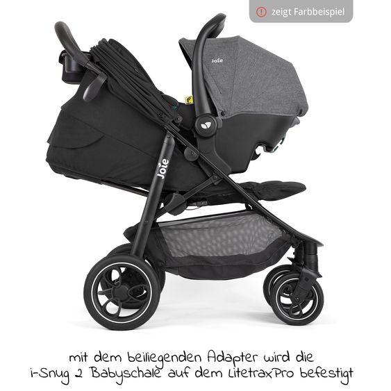 joie Set passeggino 4in1 Litetrax Pro fino a 22 kg di portata con vano portaoggetti, seggiolino auto i-Snug 2, navicella Ramble, adattatore, base Isofix e pacchetto accessori - Pebble