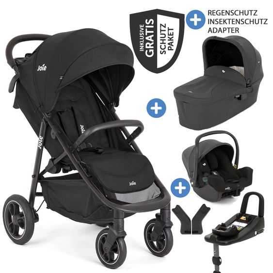 joie Set di passeggini 4in1 Litetrax Pro fino a 22 kg di portata con vano portaoggetti per barra di spinta, seggiolino auto i-Snug 2, navicella Ramble, adattatore, base Isofix e pacchetto accessori - Shale