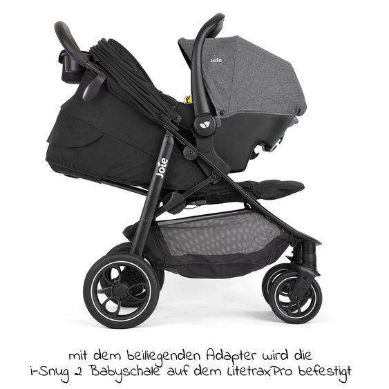 joie Set di passeggini 4in1 Litetrax Pro fino a 22 kg di portata con vano portaoggetti per barra di spinta, seggiolino auto i-Snug 2, navicella Ramble, adattatore, base Isofix e pacchetto accessori - Shale