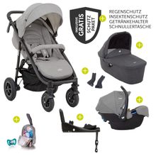 4in1 Kombi-Kinderwagen-Set Mytrax Flex mit Babyschale, Babywanne, Isofix-Basis, Adapter & XXL Zubehörpaket - Gray Flannel