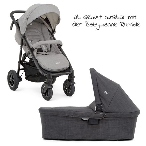 joie 4in1 Kombi-Kinderwagen-Set Mytrax Flex mit Babyschale, Babywanne, Isofix-Basis, Adapter & XXL Zubehörpaket - Gray Flannel