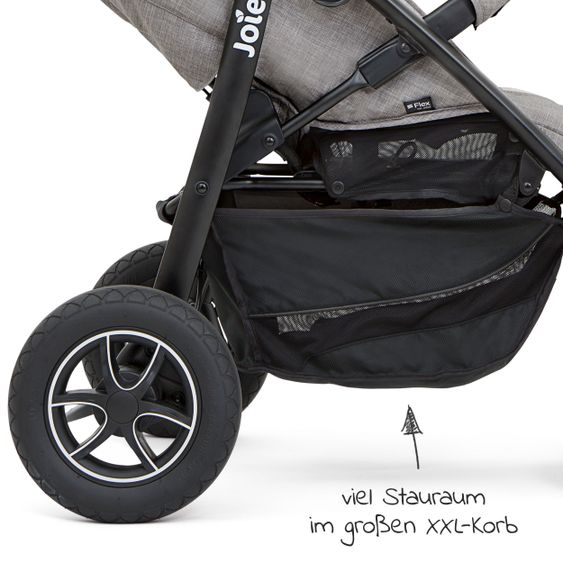 joie 4in1 Kombi-Kinderwagen-Set Mytrax Flex mit Babyschale, Babywanne, Isofix-Basis, Adapter & XXL Zubehörpaket - Gray Flannel
