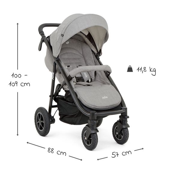 joie 4in1 Kombi-Kinderwagen-Set Mytrax Flex mit Babyschale, Babywanne, Isofix-Basis, Adapter & XXL Zubehörpaket - Gray Flannel