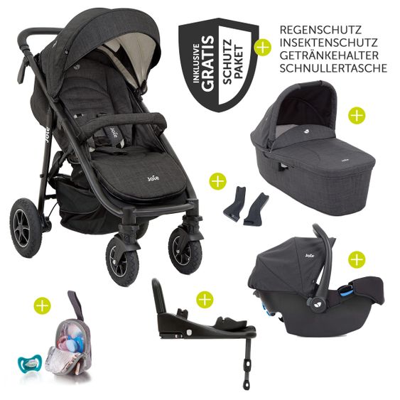 joie 4in1 Kombi-Kinderwagen-Set Mytrax Flex mit Babyschale, Babywanne, Isofix-Basis, Adapter & XXL Zubehörpaket - Pavement
