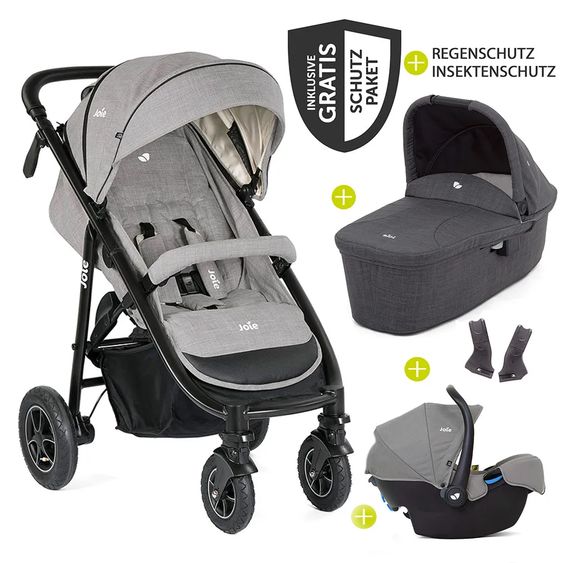 joie 4in1 Kombi-Kinderwagen-Set Mytrax mit Adapter, Babyschale, Babywanne, Isofix-Basis & XXL Zubehörpaket - Gray Flannel