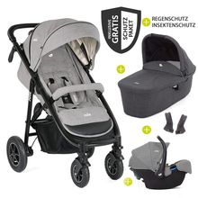 4in1 Kombi-Kinderwagen-Set Mytrax mit Adapter, Babyschale, Babywanne, Isofix-Basis & XXL Zubehörpaket - Gray Flannel