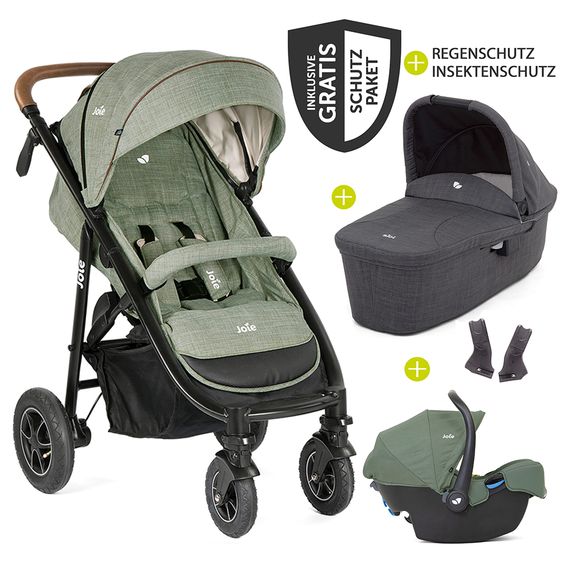 joie 4in1 Kombi-Kinderwagen-Set Mytrax mit Adapter, Babyschale, Babywanne, Isofix-Basis & XXL Zubehörpaket - Laurel