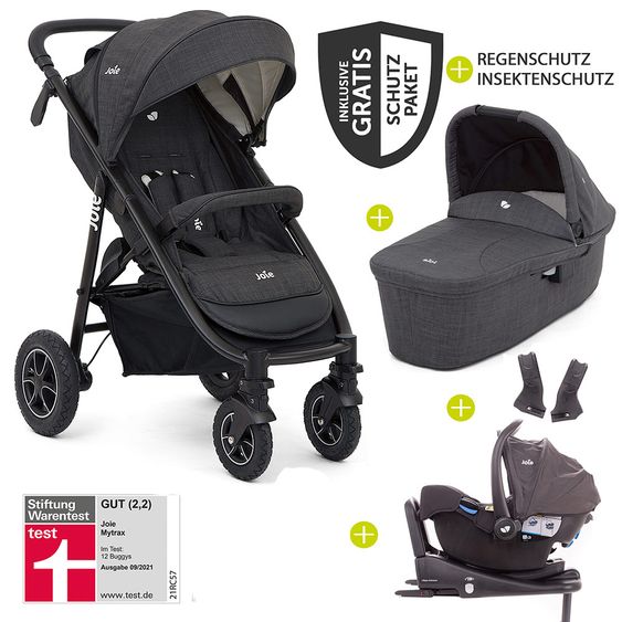 joie 4in1 Kombi-Kinderwagen-Set Mytrax mit Adapter, Babyschale, Babywanne, Isofix-Basis & XXL-Zubehörpaket - Pavement