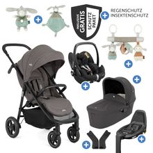 4in1 Kombi-Kinderwagen-Set Mytrax Pro bis 22 kg belastbar mit Babywanne Ramble, Babyschale Pebble Pro, Isofix-Basis, Activity-Trapez, Schmusetuch, Greifling, Adapter & Zubehörpaket - Thunder