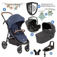 4in1 Kombi-Kinderwagen-Set Mytrax Pro bis 22 kg belastbar mit Kinderwagenkette, Ring-Greifling, Schmusetuch - Teleskopschieber, Getränkehalter, Babyschale i-Snug 2, Babywanne Ramble, Adapter, Isofix-Basis & Zubehörpaket - Blueberry