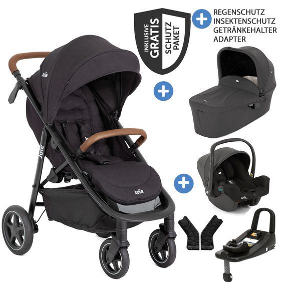 joie Set passeggino 4in1 Mytrax Pro fino a 22 kg di portata con maniglione telescopico, portabicchieri, seggiolino auto i-Snug 2, navicella Ramble, adattatore, base Isofix e pacchetto accessori - Shale