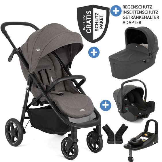 joie Set passeggino 4in1 Mytrax Pro fino a 22 kg di portata con maniglione telescopico, portabicchieri, seggiolino auto i-Snug 2, navicella Ramble, adattatore, base Isofix e pacchetto accessori - Thunder