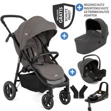 Set passeggino 4in1 Mytrax Pro fino a 22 kg di portata con maniglione telescopico, portabicchieri, seggiolino auto i-Snug 2, navicella Ramble, adattatore, base Isofix e pacchetto accessori - Thunder