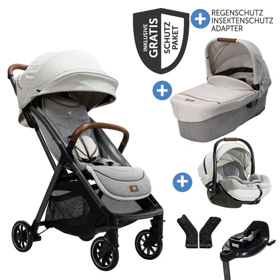 Joie Signature Set passeggino Parcel 4in1 con capacità di carico fino a 22 kg con funzione reclinabile, seggiolino auto i-Level-Recline, navicella Ramble XL, adattatore, base Isofix, borsa per il trasporto e pacchetto accessori - Signature - Oyster